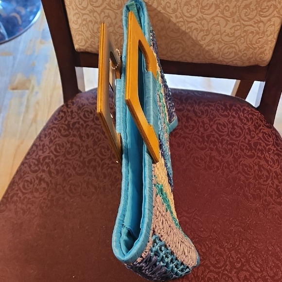 Cappelli Straworld Blue and Cream Woven Tote - Picture 2 of 3